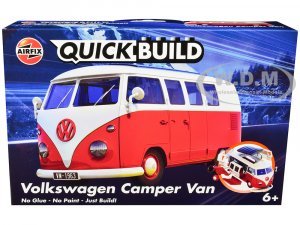 Volkswagen Camper Van Red Snap Together Painted Plastic Model Car Kit by Airfix Quickbuild