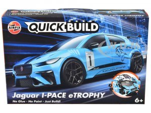 Jaguar I-Pace eTrophy Blue Snap Together Painted Plastic Model Car Kit by Airfix Quickbuild
