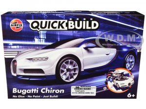 Bugatti Chiron White / Blue Snap Together Painted Plastic Model Car Kit by Airfix Quickbuild