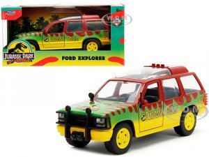 Ford Explorer Red and Yellow with Green Graphics Jurassic Park (1993) Movie 30th Anniversary Hollywood Rides Series