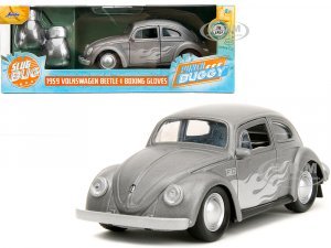 1959 Volkswagen Beetle Gray Metallic with Silver Flames and Boxing Gloves Accessory Punch Buggy Series