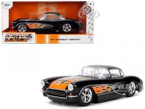 1957 Chevrolet Corvette Black with Flame Graphics and White Interior Bigtime Muscle Series
