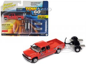 2002 Chevrolet Silverado Pickup Truck Red Auto Salvage Inc. and Tow Dolly Black Tow & Go Series