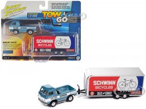 1965 Dodge A-100 Pickup Truck Blue Metallic and White with Enclosed Car Trailer Schwinn Bicycles Tow & Go Series