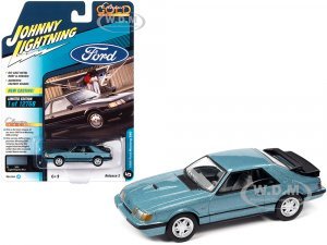 1986 Ford Mustang SVO Light Regatta Blue Metallic with Black Stripes Classic Gold Collection Series