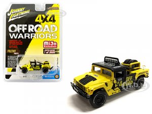 Hummer H1 Race Truck Yellow and Black with Tire Carrier Off Road Warriors