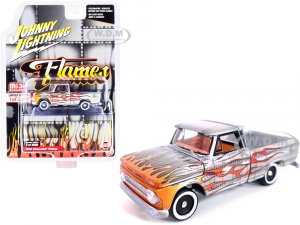 1966 Chevrolet Pickup Truck Silver Metallic with Flames and Orange Interior