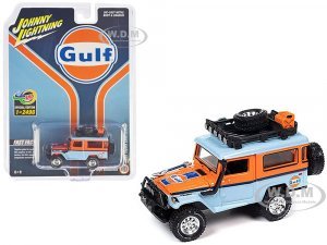 1980 Toyota Land Cruiser Light Blue and Orange Gulf Oil with Roof Rack