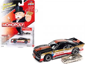 1975 Ford Mustang Cobra II Racer Go to Jail Black and White with Gold and Red Stripes with Game Token Monopoly Pop Culture Series 3