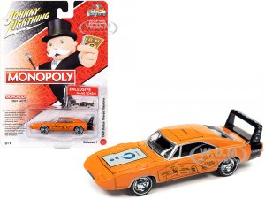 1969 Dodge Charger Daytona Chance Orange with Black Tail Stripe and Graphics with Game Token Monopoly Pop Culture 2022 Release 1