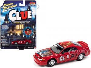 2000 Ford Mustang Miss Scarlet Red with Graphics with Poker Chip (Collector Token) Modern Clue Pop Culture 2022 Release 1