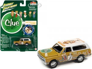 1970 Chevrolet Blazer Mustard Yellow with White Top (Colonel Mustard) w Poker Chip Collectors Token Vintage Clue Pop Culture 2022 Release 2