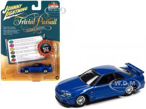 1999 Nissan Skyline GT-R RHD (Right Hand Drive) Blue Metallic with Poker Chip Collectors Token and Game Card Trivial Pursuit Pop Culture 2022 Release 2
