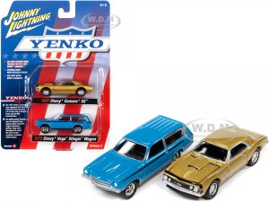 1967 Chevrolet Camaro SS Gold Metallic and 1972 Chevrolet Vega Stinger Wagon Blue YENKO Set of 2 Cars