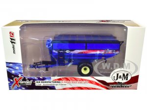 J&M 1112 X-Tended Reach Grain Cart with Single Wheels Blue with American Flag Decal Patriotic Farmer Edition