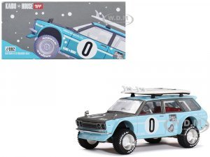Datsun Kaido 510 Wagon 4x4 RHD (Right Hand Drive) Light Blue with Carbon Hood with Surfboards on Roof Winter Holiday Edition (Designed by Jun Imai) Kaido House Special