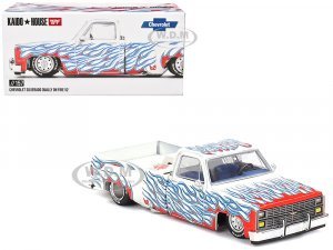 Chevrolet Silverado Dually Pickup Truck On Fire V2 White Metallic with Blue Flames and Blue Interior (Designed by Jun Imai) Kaido House Special