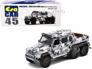 Mercedes Benz G63 AMG 6x6 Pickup Truck with Spotlight Black and White Camo