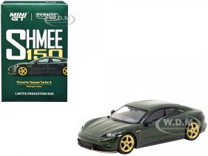 Porsche Taycan Turbo S Midnight Green Metallic with Black Top and Gold Wheels Shmee150 Collection Collaboration Model