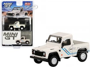 Land Rover Defender 90 Pickup Truck White with Blue Stripes