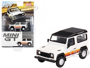 Land Rover Defender 90 Wagon White with Black Top and Stripes