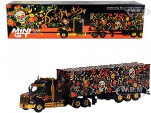 Western Star 49X with 40 Ft Container Dia de los Muertos (Day of the Dead) Black with Graphics