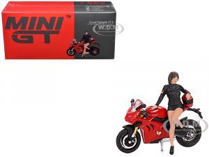 Ducati Panigale V4 S Motorcycle Red with Ducati Girl Figure