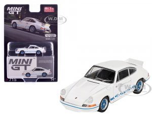Porsche 911 Carrera RS 2.7 Grand Prix White with Blue Stripes and Wheels