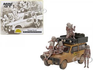 Range Rover with Roofrack Tan (Dirty Version) Camel Trophy - Papua New Guinea Team USA (1982) with Papua New Guinea Asaro Mudmen 6 piece Figure Set