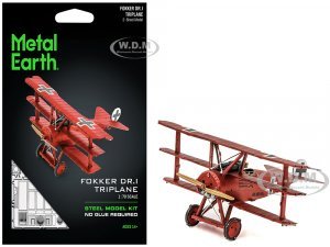 Model Kit Fokker Dr.I Triplane Fighter Aircraft Red Baron German Air Force (Moderate Difficulty) Steel Model by Metal Earth