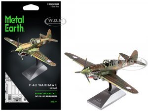 Model Kit Curtiss P-40 Warhawk Fighter-Bomber Aircraft American Volunteer Group (AVG) Chinese Air Force (Moderate Difficulty) Steel Model by Metal Earth
