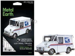 Model Kit LLV Mail Truck White USPS (United States Postal Service) (Moderate Difficulty) Steel Model by Metal Earth