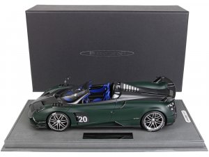 Pagani Huayra Roadster BC Matt Dark Green and Matt Carbon Black with Black and Silver Stripes with DISPLAY CASE