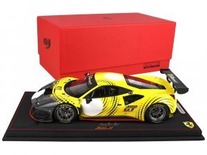 Ferrari 488 GT Modificata Yellow and Gray with Graphics with DISPLAY CASE