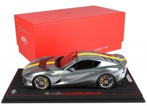 2021 Ferrari 812 Competizione Grigio Coburn Gray Metallic with Yellow Stripe with DISPLAY CASE