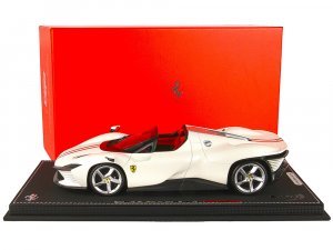 Ferrari SP3 Daytona Icona Series Bianco Italia White Metallic with Silver Stripes with DISPLAY CASE