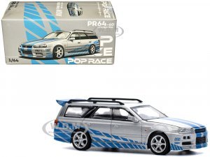 Nissan GT-R Stagea R34 RHD (Right Hand Drive) Silver Metallic with Blue Stripes