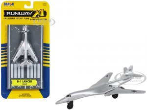 Rockwell B-1 Lancer Bomber Aircraft Silver Metallic United States Air Force with Runway Section