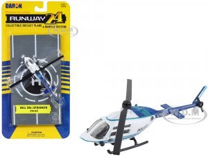 Bell 206 Jetranger Helicopter White and Blue Police-N70650 with Runway Section