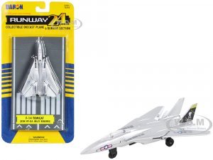 Grumman F-14 Tomcat Fighter Aircraft Silver Metallic United States Navy VF-84 Jolly Rogers with Runway Section