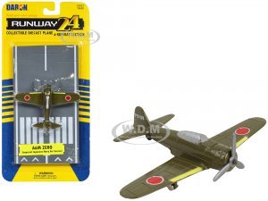 Mitsubishi A6M Zero Fighter Aircraft Green Imperial Japanese Navy Air Service with Runway Section