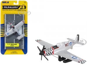 North American P-51 Mustang Fighter Aircraft Silver Metallic United States Army Air Force with Runway Section