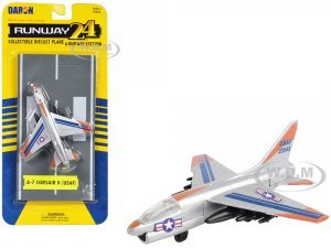 LTV A-7 Corsair II Attack Aircraft Silver Metallic United States Air Force with Runway Section