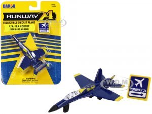 McDonnell Douglas F/A-18A Hornet Fighter Aircraft Blue United States Navy Blue Angels #2 with Runway 24 Sign