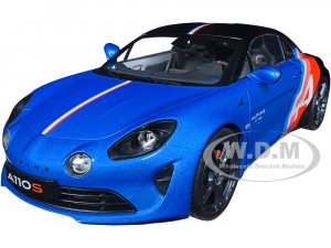 2021 Alpine A110S F1 Team Blue Metallic and Matt Black with Stripes and Graphics Trackside Edition Competition Series