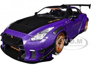 2022 Nissan Skyline GT-R (R35) Liberty Walk Body Kit 2.0 RHD (Right Hand Drive) Purple Metallic with Black Top and Carbon Hood Purplezilla