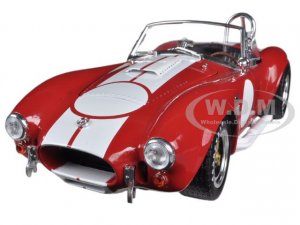 1965 Shelby Cobra 427 S C Red with White Stripes with Printed Carroll Shelbys Signature on the Trunk