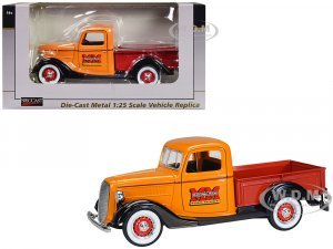 1937 Ford Pickup Truck Minneapolis Moline Orange with Red Truck Bed and Black Fenders 1/25