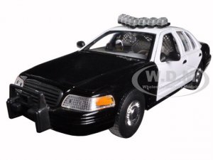 1999 Ford Crown Victoria Unmarked Police Car Black/White In Display Case with Light Bar and Push Bar