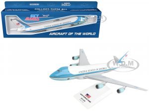 Boeing VC-25A Transport Aircraft Air Force One - United States of America (29000) White with Blue Stripes (Snap-Fit) Plastic Model by Skymarks